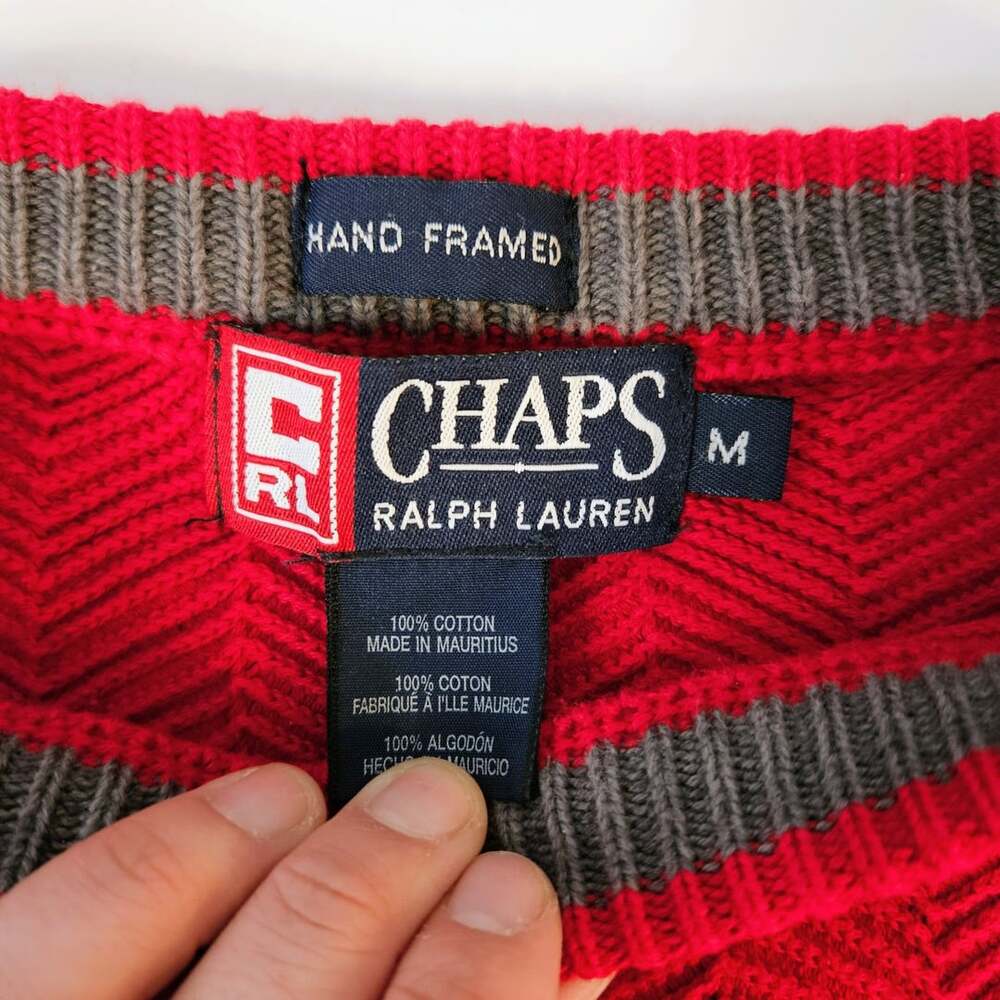Chaps Ralph Lauren Sweater Size M Red Herringbone Hand Framed Vintage